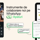 Captură de ecran cu noua funcție de apeluri programate WhatsApp, arătând lista de apeluri și meniul de programare.