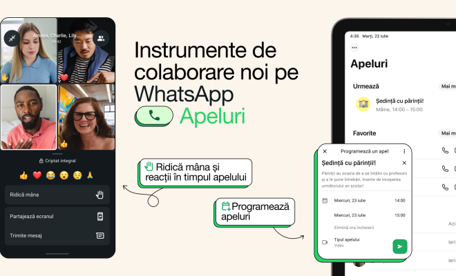 Captură de ecran cu noua funcție de apeluri programate WhatsApp, arătând lista de apeluri și meniul de programare.