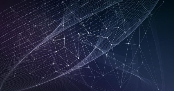 Reprezentare grafică a unei rețele de date, simbolizând o analiză a linkurilor interne și externe efectuată în Google Search Console.