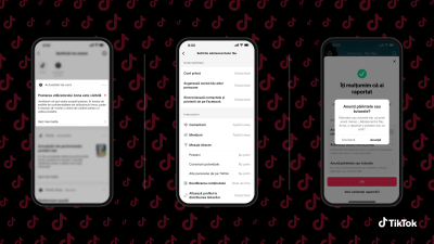 trei telefoane pe fundal negru interfata tiktok control parental