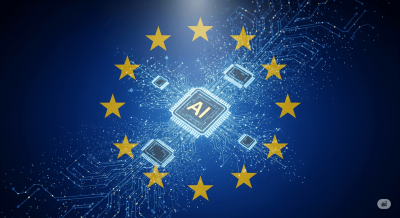 Grafică reprezentând Legea privind Inteligența Artificială (AI Act) a Uniunii Europene.