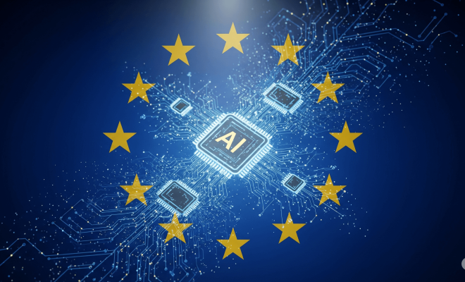 Grafică reprezentând Legea privind Inteligența Artificială (AI Act) a Uniunii Europene.