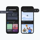 Două telefoane care afișează noile funcționalități din Google Discover, inclusiv butonul "Follow on Google".