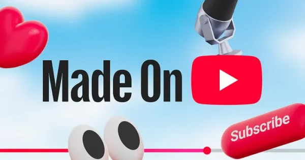 Imaginea oficială a evenimentului Made On YouTube, unde au fost prezentate principalele noutăți YouTube 2025, inclusiv unelte AI și funcții noi pentru creatori.