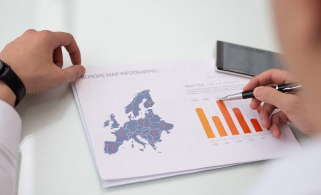 Imagine ilustrativă despre utilizarea inteligenței artificiale în UE, cu date statistice și analiză la nivel european