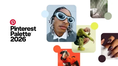 Vizual de prezentare pentru Pinterest Palette 2026, cu exemple de stiluri și nuanțe incluse în paleta de culori anunțată de platformă.