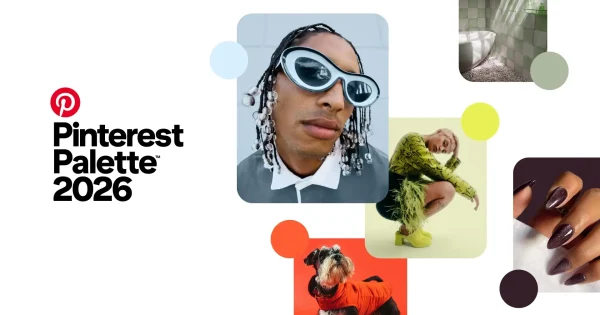 Vizual de prezentare pentru Pinterest Palette 2026, cu exemple de stiluri și nuanțe incluse în paleta de culori anunțată de platformă.